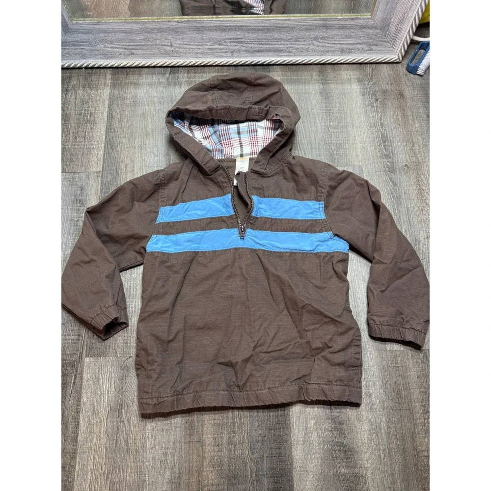 Gymboree Boys Brown Blue Striped Half Zip Hooded Jacket Size S 5-6